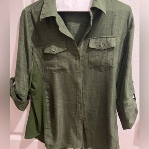 Green button down shirt